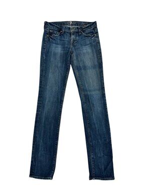 7 For All Mankind Women's Size  25 Blue Stretch Denim Skinny Jeans Low Rise